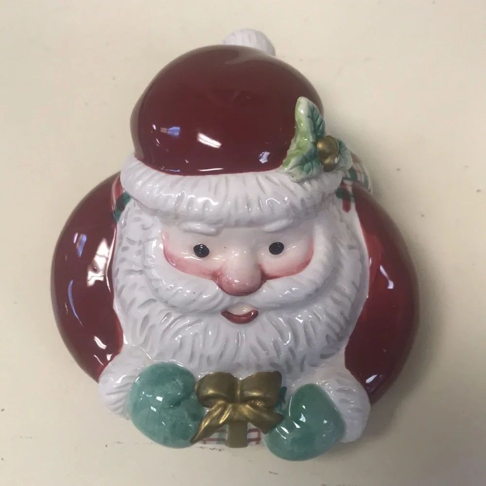 Fitz & Floyd Plaid Santa‎ Candy Jar